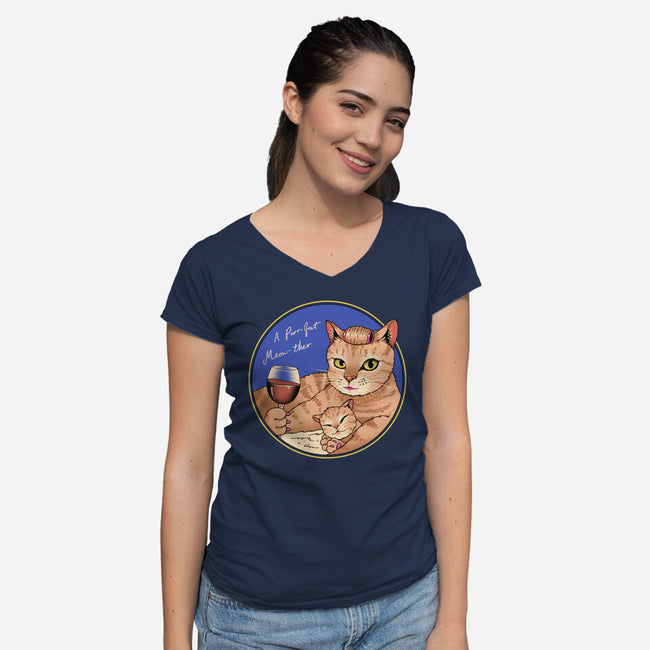 Purrfect Meowther-Womens-V-Neck-Tee-vp021