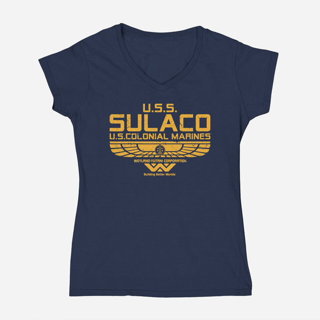 USS Sulaco-Womens-V-Neck-Tee-DrMonekers