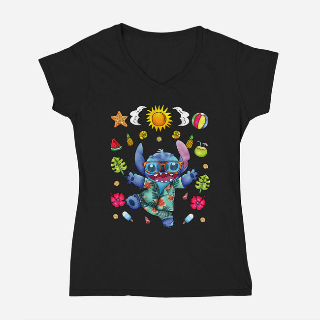 Ohana Stitch Summer-Womens-V-Neck-Tee-JamesQJO