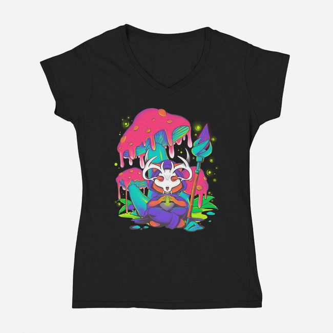 Mushroom Underworld Fox-Womens-V-Neck-Tee-ellr