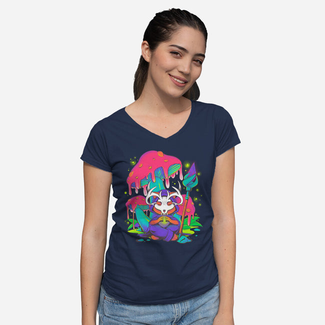 Mushroom Underworld Fox-Womens-V-Neck-Tee-ellr