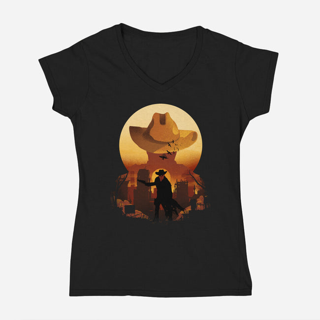 Wasteland Sunset-Womens-V-Neck-Tee-dandingeroz