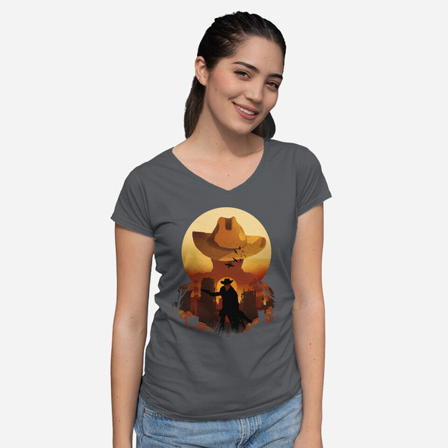 Wasteland Sunset-Womens-V-Neck-Tee-dandingeroz