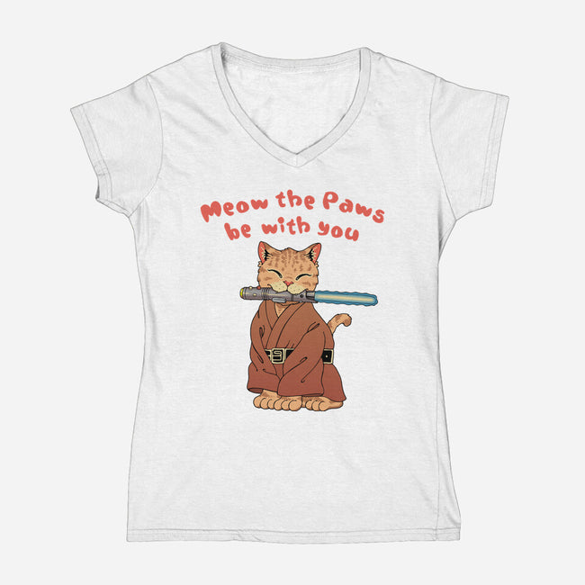 Meow The Paws Be With You-Womens-V-Neck-Tee-vp021