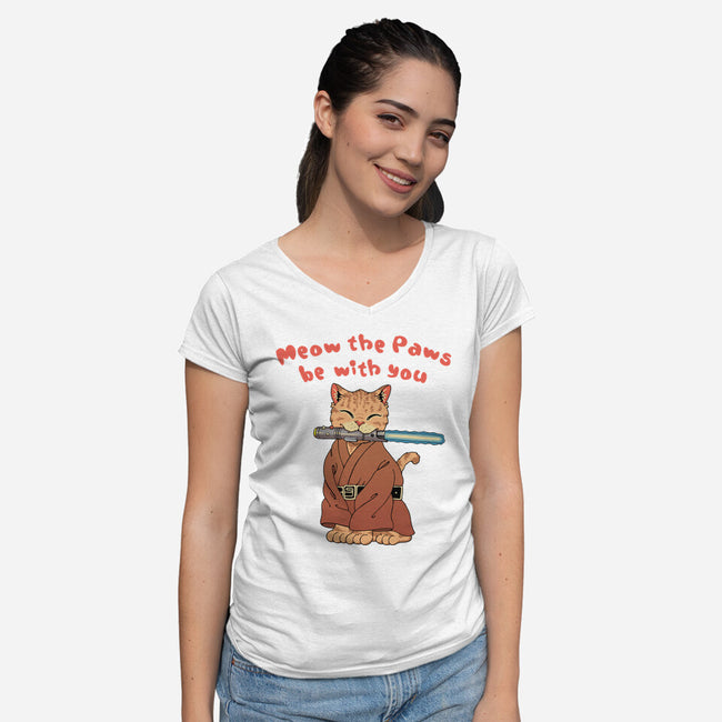 Meow The Paws Be With You-Womens-V-Neck-Tee-vp021