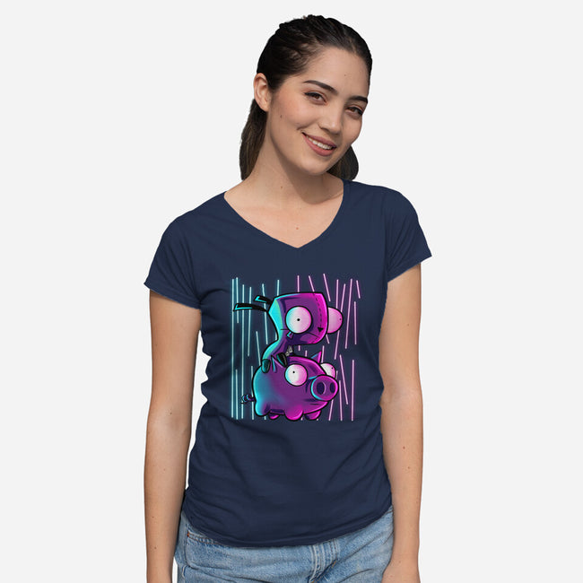 Hog Neon Rider-Womens-V-Neck-Tee-nickzzarto