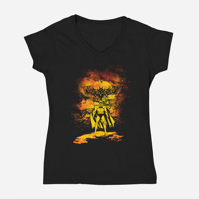 Bat Night-Womens-V-Neck-Tee-dalethesk8er