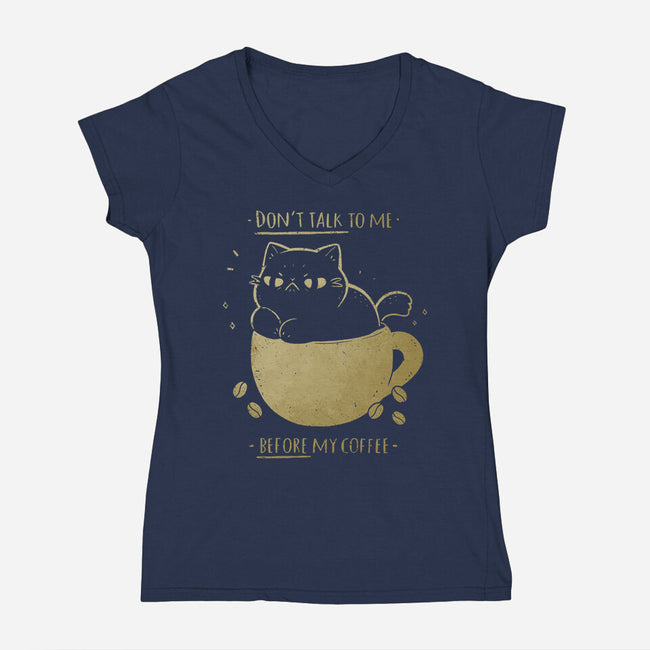 Angry Cat Before Coffee-Womens-V-Neck-Tee-xMorfina