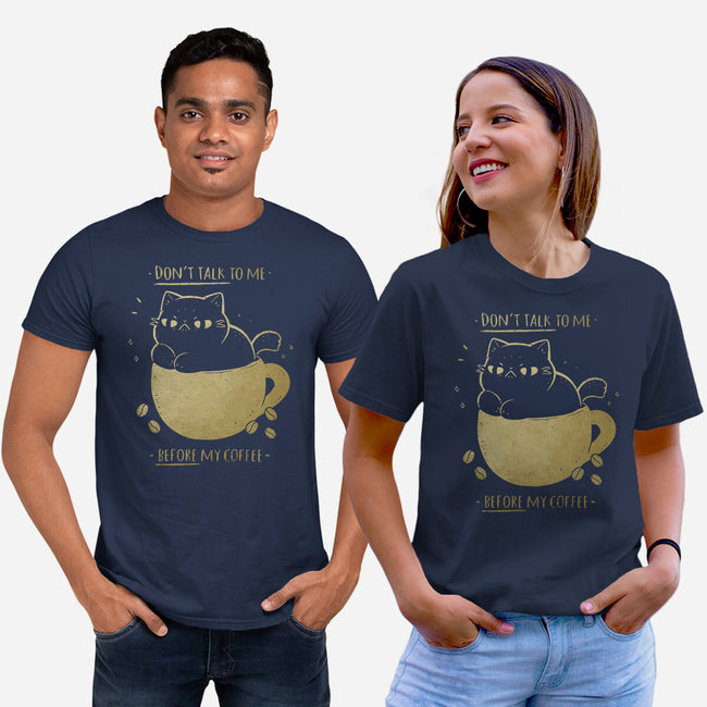 Angry Cat Before Coffee-Unisex-Basic-Tee-xMorfina