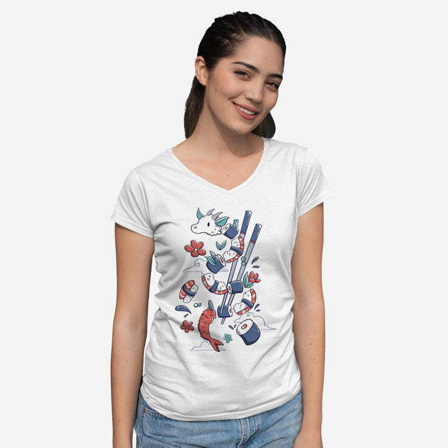 Dragonmaki Funny Sushi-Womens-V-Neck-Tee-tobefonseca