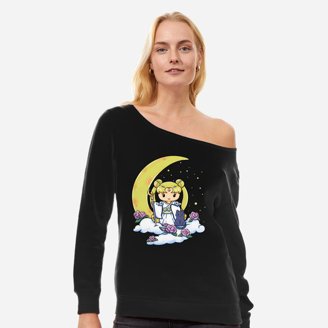 Kokeshi Moon Princess-Womens-Off Shoulder-Sweatshirt-ellr