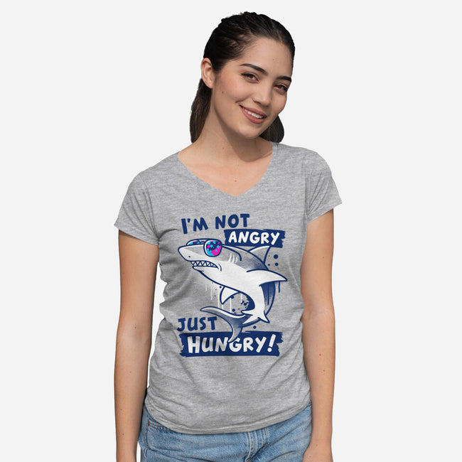 Just Hungry Shark-Womens-V-Neck-Tee-NemiMakeit