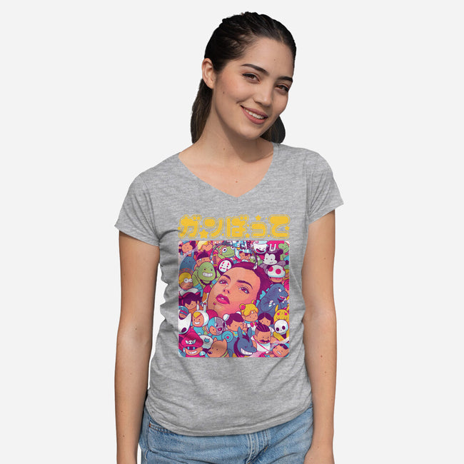 Ganbatte Machine-Womens-V-Neck-Tee-Bruno Mota