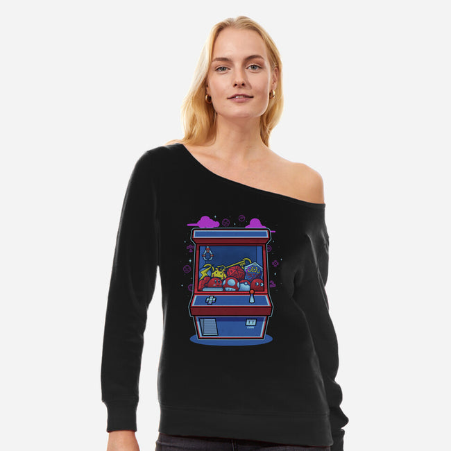 Retro Games Claw Machine-Womens-Off Shoulder-Sweatshirt-Astrobot Invention