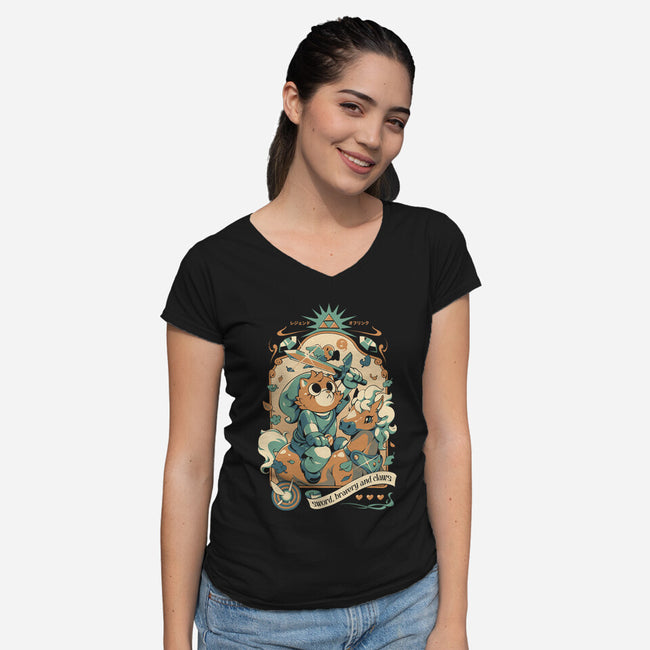 Neko's Awakening-Womens-V-Neck-Tee-ilustrata