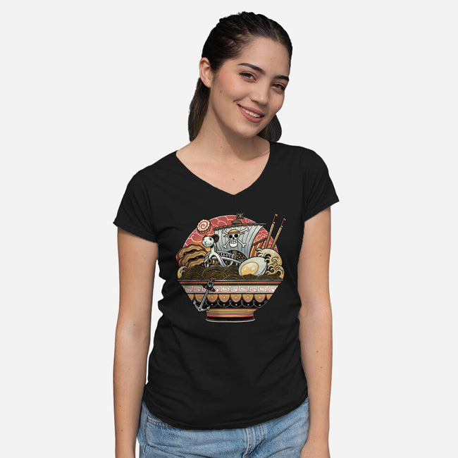 Ahoy Noodle Pirates-Womens-V-Neck-Tee-glitchygorilla