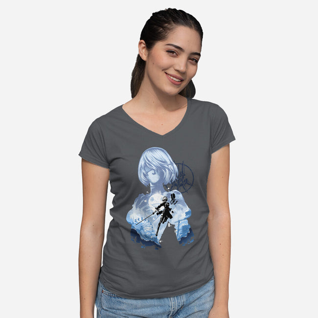 Project YorHa-Womens-V-Neck-Tee-hypertwenty