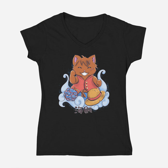 Pirate Maneki Neko-Womens-V-Neck-Tee-ellr