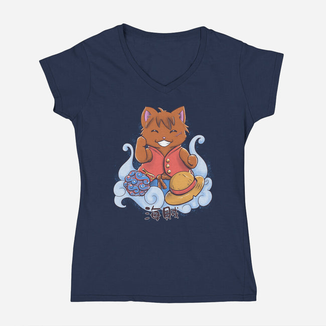 Pirate Maneki Neko-Womens-V-Neck-Tee-ellr