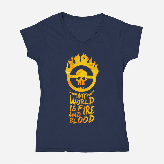 My World Is Fire-Womens-V-Neck-Tee-demonigote