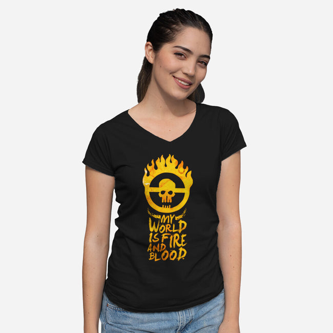 My World Is Fire-Womens-V-Neck-Tee-demonigote