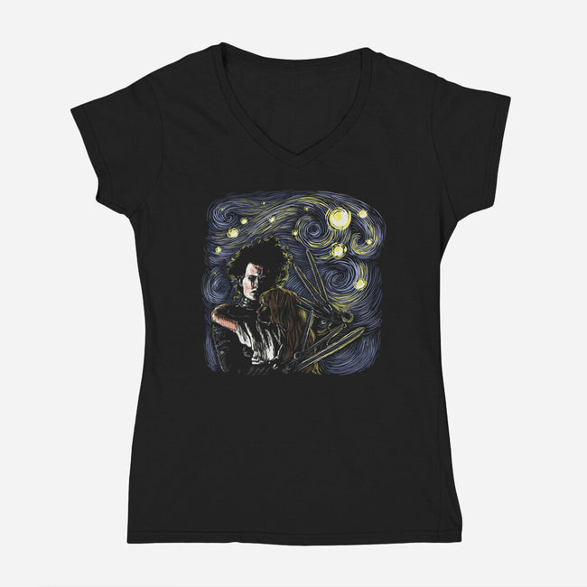 Starry Scissorhands-Womens-V-Neck-Tee-zascanauta