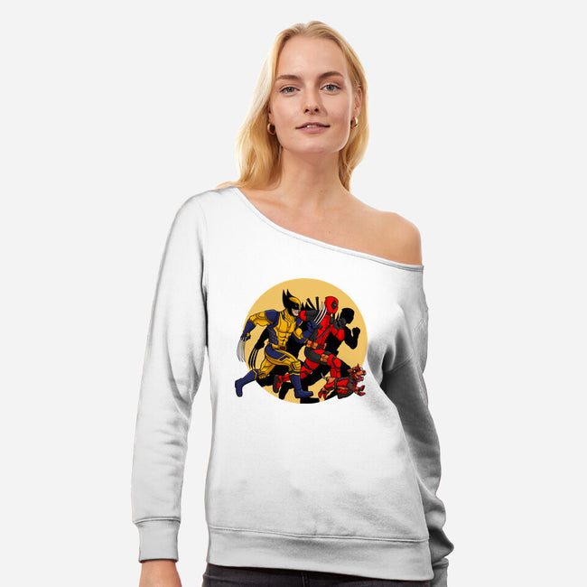 The Adventure Of Deapool And Wolverine-Womens-Off Shoulder-Sweatshirt-sin9lefighter