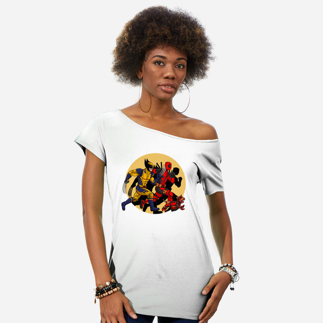 The Adventure Of Deapool And Wolverine-Womens-Off Shoulder-Tee-sin9lefighter