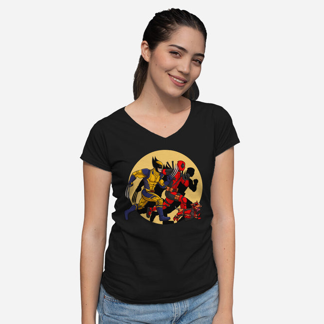 The Adventure Of Deapool And Wolverine-Womens-V-Neck-Tee-sin9lefighter