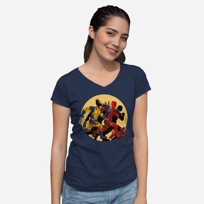 The Adventure Of Deapool And Wolverine-Womens-V-Neck-Tee-sin9lefighter