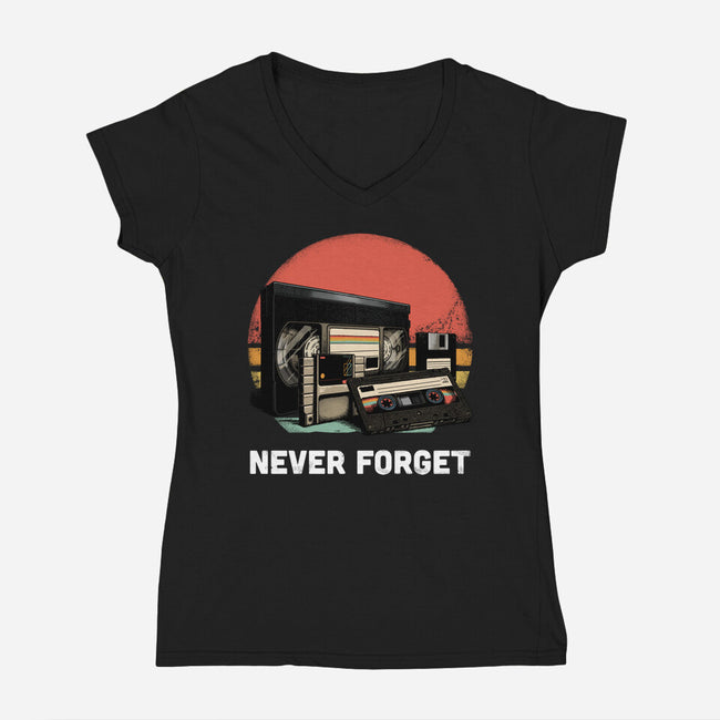 Never Forget Cassette-Womens-V-Neck-Tee-GoshWow