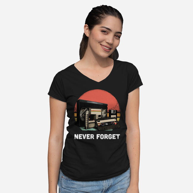 Never Forget Cassette-Womens-V-Neck-Tee-GoshWow