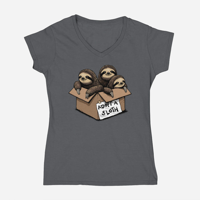 Adopt A Sloth-Womens-V-Neck-Tee-GoshWow