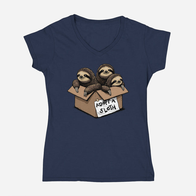 Adopt A Sloth-Womens-V-Neck-Tee-GoshWow