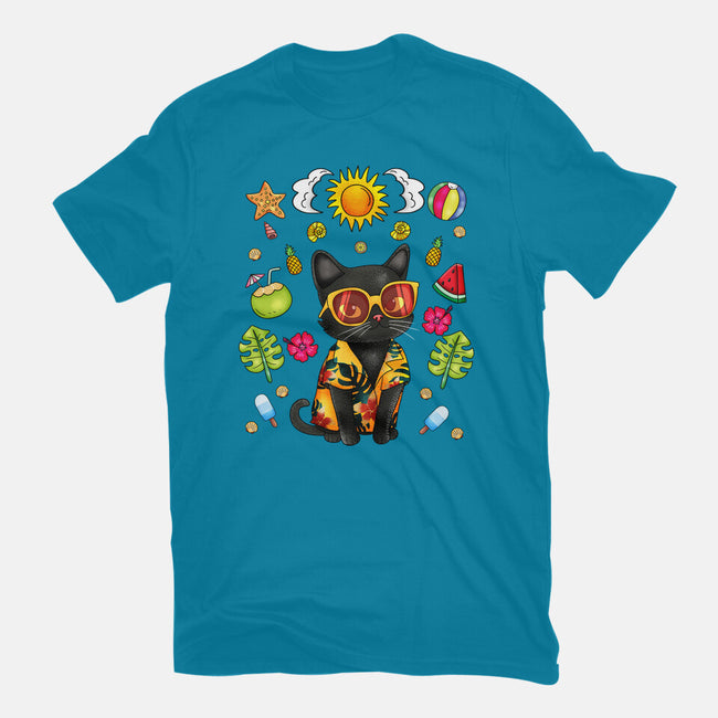 Summer Black Cat-Mens-Basic-Tee-JamesQJO