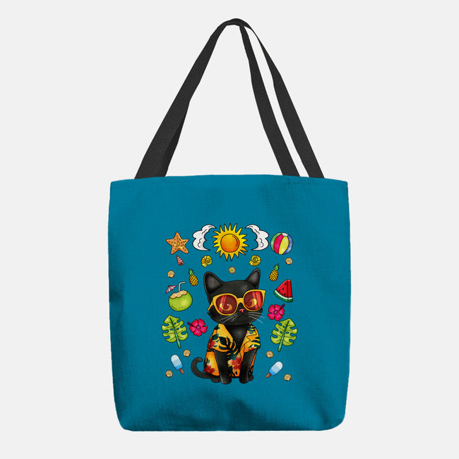 Summer Black Cat-None-Basic Tote-Bag-JamesQJO