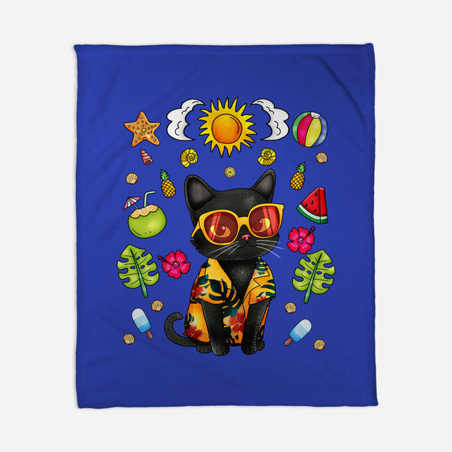 Summer Black Cat-None-Fleece-Blanket-JamesQJO