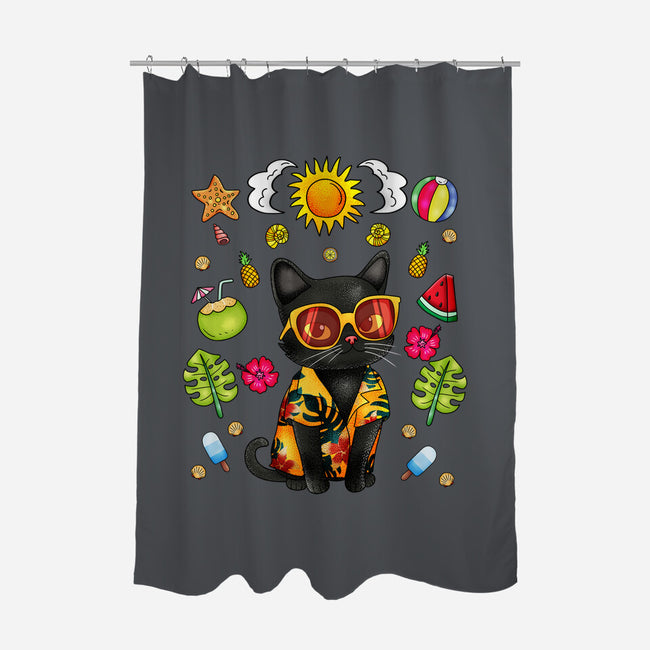 Summer Black Cat-None-Polyester-Shower Curtain-JamesQJO