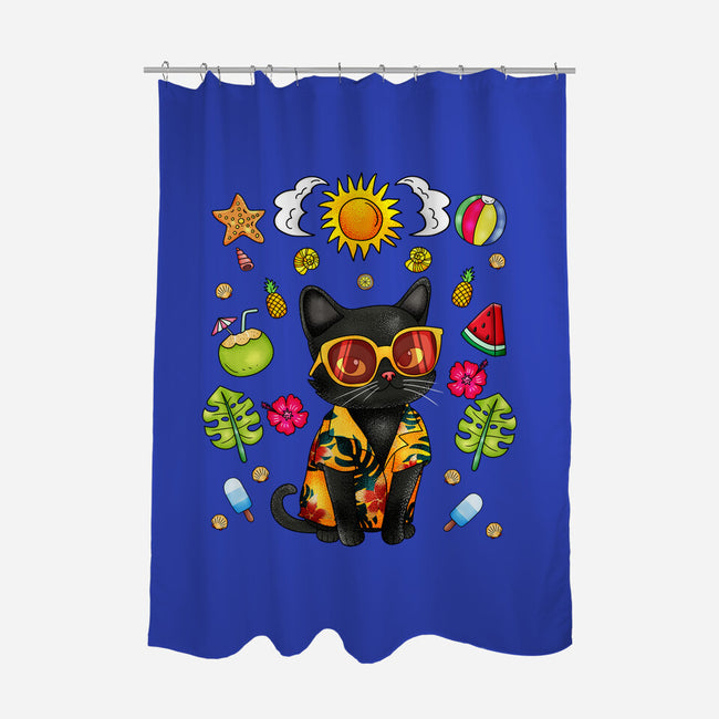 Summer Black Cat-None-Polyester-Shower Curtain-JamesQJO