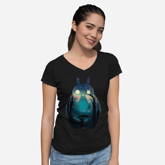 Finding Totoro-Womens-V-Neck-Tee-alfbocreative