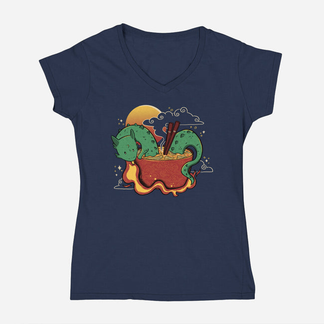 Hot Noodle Kawaii Dragon-Womens-V-Neck-Tee-tobefonseca