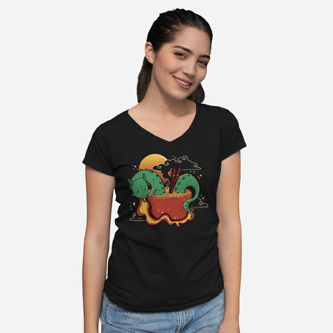 Hot Noodle Kawaii Dragon-Womens-V-Neck-Tee-tobefonseca