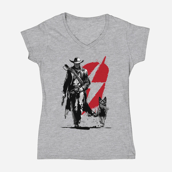 Lone Ghoul And Cub-Womens-V-Neck-Tee-DrMonekers