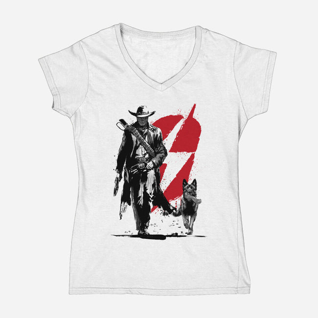 Lone Ghoul And Cub-Womens-V-Neck-Tee-DrMonekers