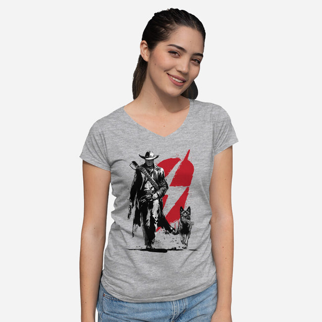 Lone Ghoul And Cub-Womens-V-Neck-Tee-DrMonekers