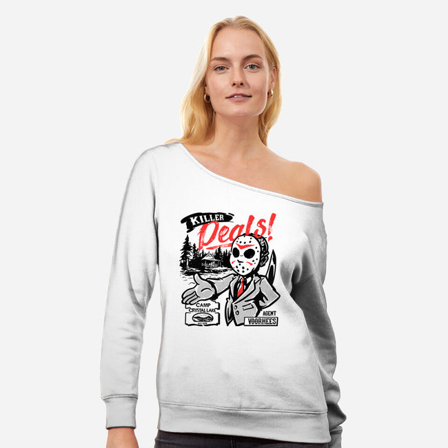 Camp Crystal Lake Realty-Womens-Off Shoulder-Sweatshirt-estudiofitas