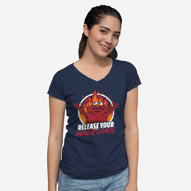 Chaos Puppet Fire-Womens-V-Neck-Tee-Studio Mootant