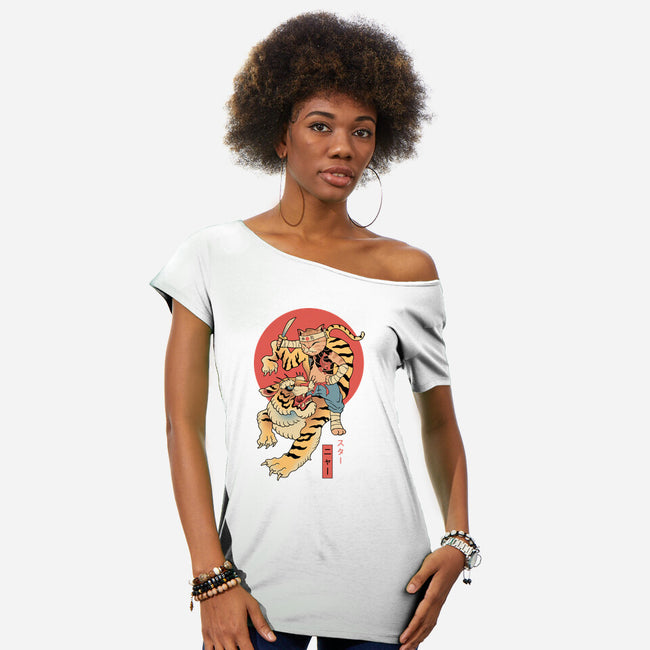 Tiger Cat Meowster-Womens-Off Shoulder-Tee-vp021