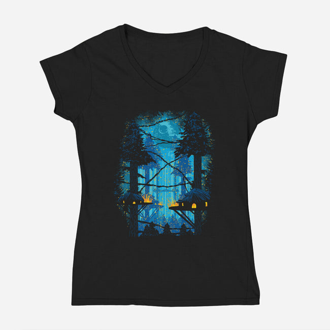 Ewok Village-Womens-V-Neck-Tee-dalethesk8er