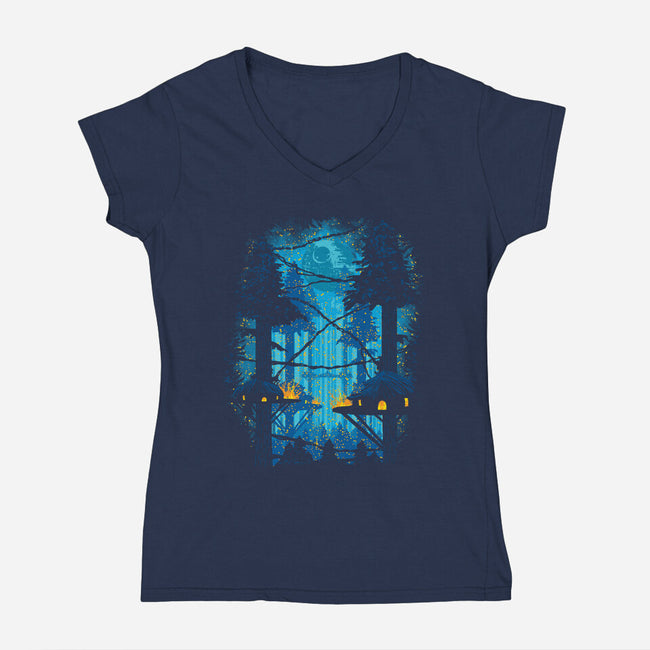 Ewok Village-Womens-V-Neck-Tee-dalethesk8er